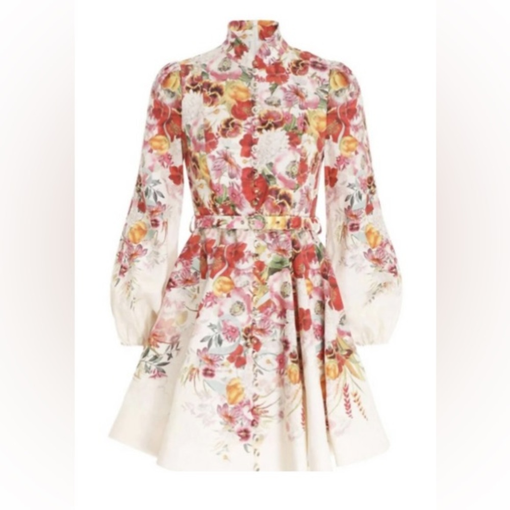 ZIMMERMANN size 2 Wonderland Floral Buttoned Linen Mini Dress